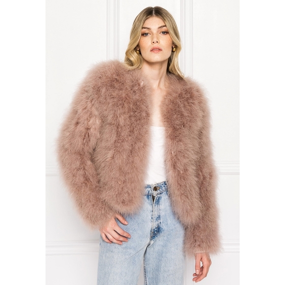 Lamarque Jackets & Blazers - Lamarque Deora Hollywood Glam Dusty Rose Mauve Turkey Feather Jacket